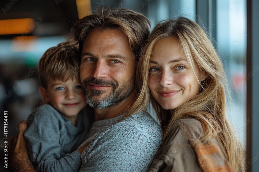 A family moment captured on camera, this image depicts two adults holding a young child A family moment captured on camera, this image depicts two adults holding a young child