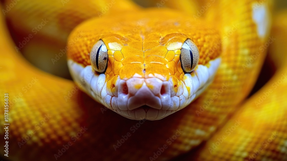 Fototapeta premium A detailed view of a yellow snake's facial features, suitable for use in educational or scientific contexts