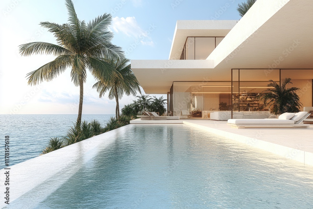 Fototapeta premium A large swimming pool adjacent to a sunny beach, perfect for summer fun