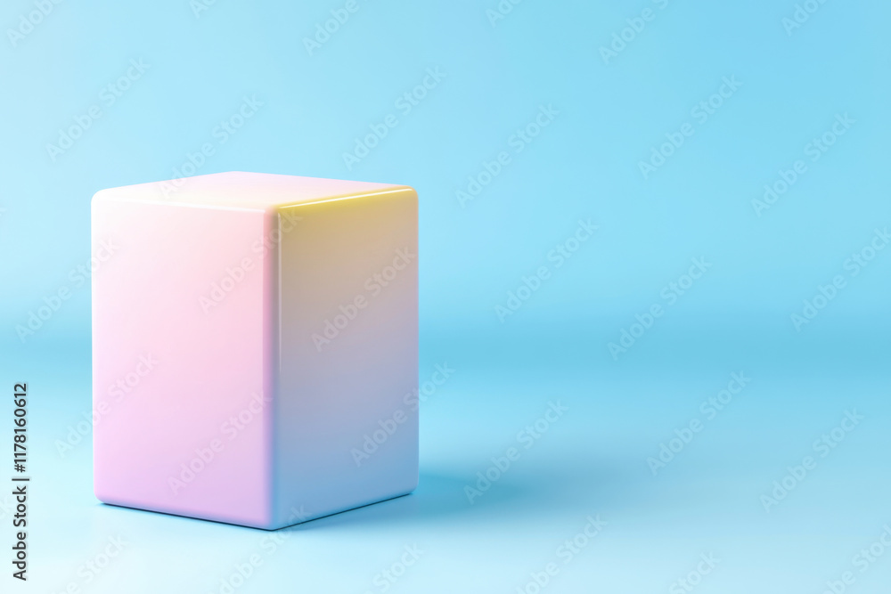 Fototapeta premium pastel gradient cube stands against soft blue background, creating serene atmosphere