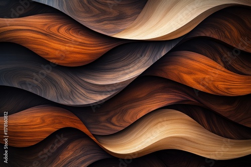Colorful wooden waves create a textured background for artistic design and craftsmanship. Generative AI