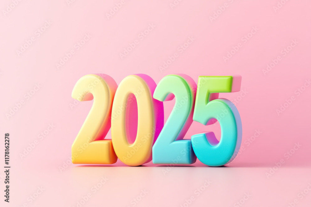 Colorful 3D numbers 2025 in pastel gradients on soft pink background evoke cheerful and optimistic vibe Colorful 3D numbers 2025 in pastel gradients on soft pink background evoke cheerful and optimistic vibe
