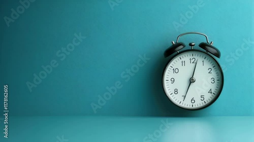 Wallpaper Mural Black alarm clock with a white face sits on a blue background. 4K Video Torontodigital.ca