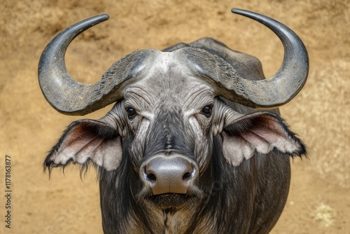 Wildlife portrait of an animal with impressive antlers or horns, suitable for nature, wildlife, and conservation themes photo