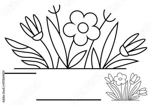 Outlined flowers and leaves with a clean design aesthetic. Ideal for natural themes, springtime, gardening, eco-friendly concepts, children s activities, creative projects, stationery, abstract line photo