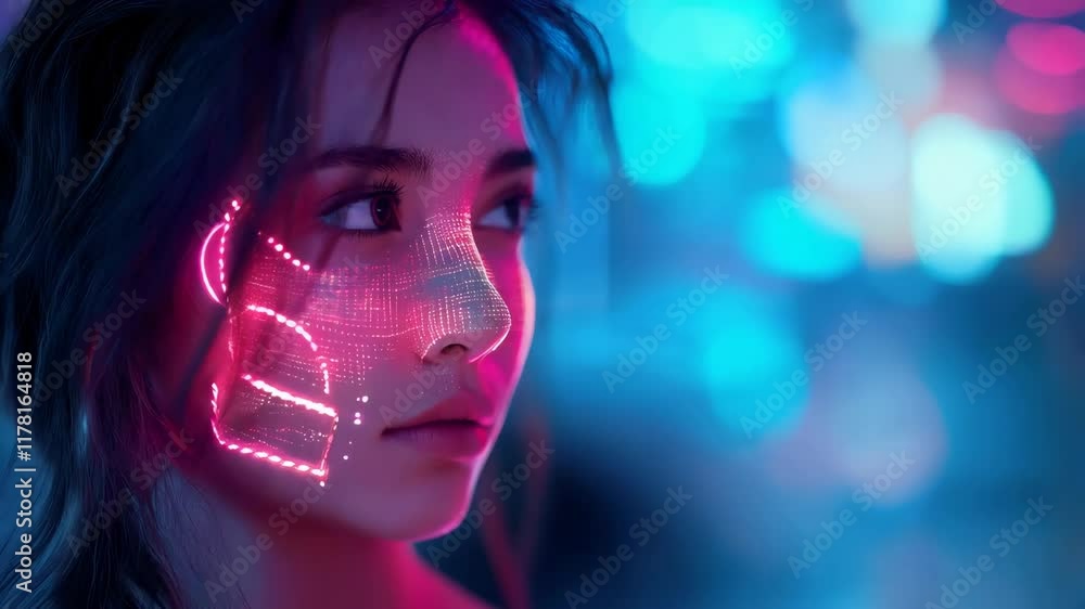 Woman with a glowing face is staring at the camera. 4K Video Woman with a glowing face is staring at the camera. 4K Video