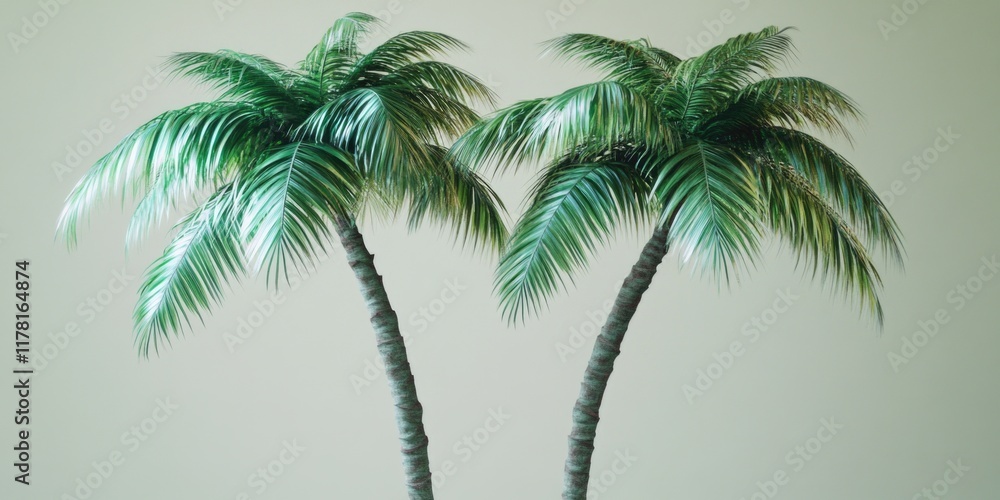 Obraz premium Two palm trees standing together in a relaxed pose, ideal for beach or outdoor scenes