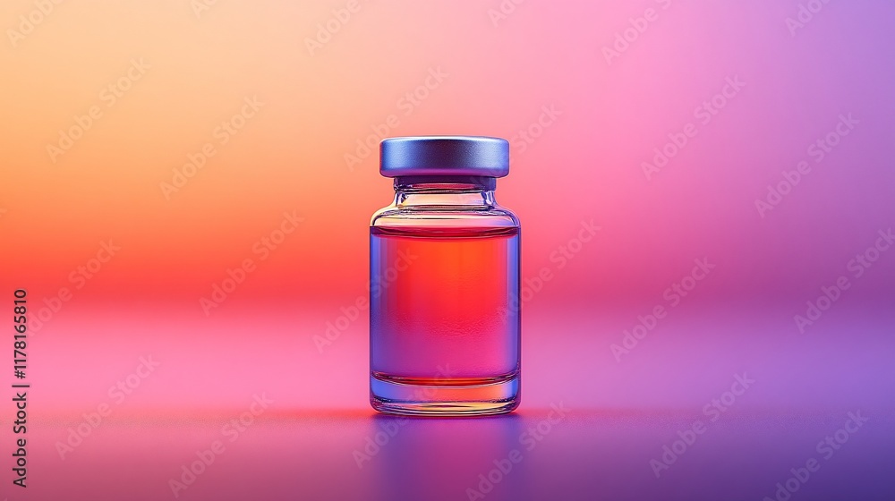 Glass Vial of Liquid Against Vibrant Background Glass Vial of Liquid Against Vibrant Background