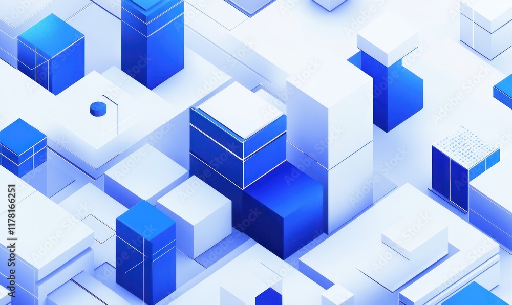 Abstract 3D blue and white geometric shapes background. Abstract 3D blue and white geometric shapes background.
