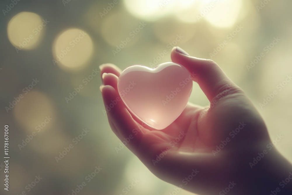 A person holds a bright pink heart in their hand, a symbol of love and affection A person holds a bright pink heart in their hand, a symbol of love and affection