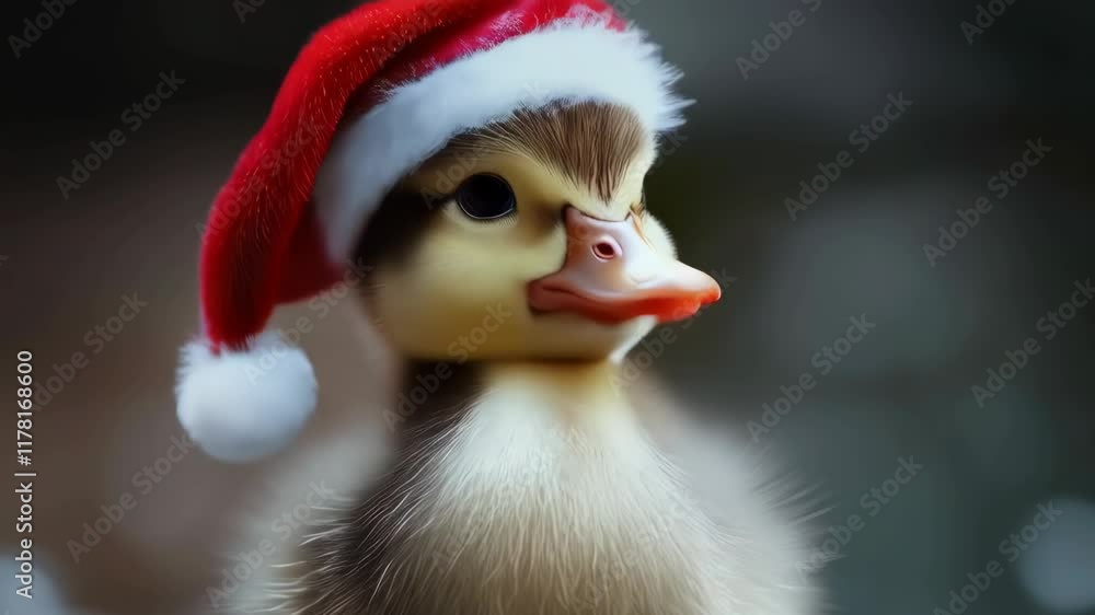 Duck wearing a red hat and a santa hat. 4K Video Duck wearing a red hat and a santa hat. 4K Video