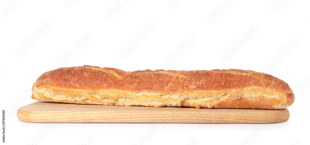 One freshly baked baguette isolated on white One freshly baked baguette isolated on white