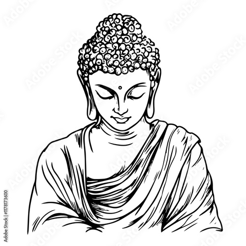 buddha portrait with peaceful expression hand-drawn illustration