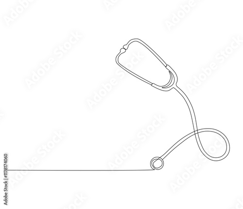 One continuous line drawing of stethoscope. Single line of stethoscope vector illustration