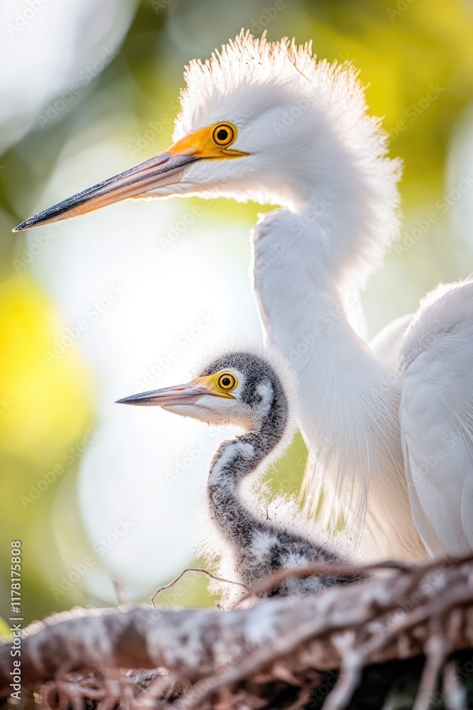 A pair of birds sitting on their nest, possibly with eggs or young inside A pair of birds sitting on their nest, possibly with eggs or young inside
