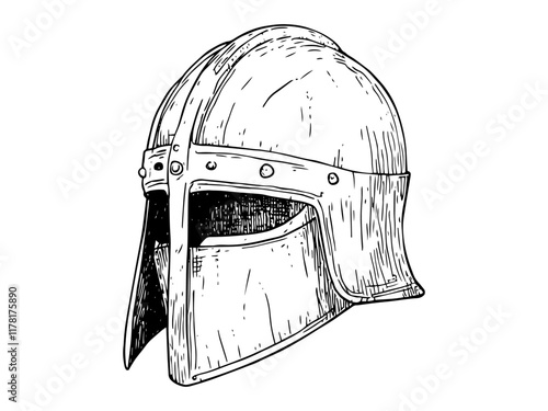 ancient warrior helmet, black hand-drawn illustration