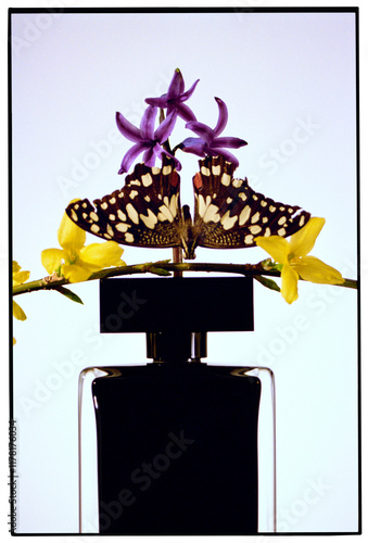 Butterflies and flowers adorn the stunning bottle photo