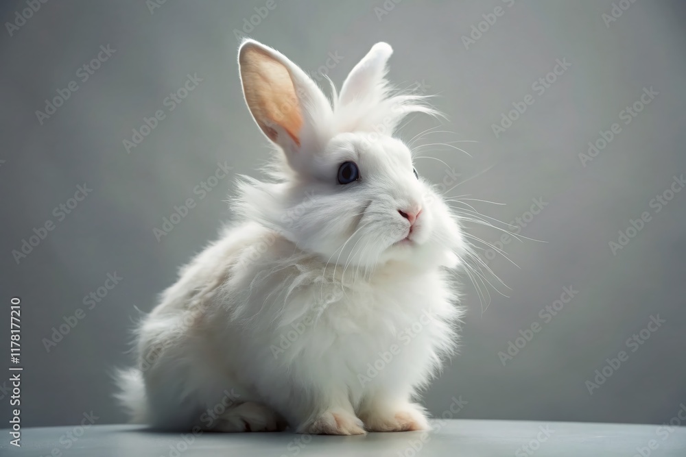 Fototapeta premium Surreal White Rabbit on Light Gray Background - Dreamlike Fantasy Animal Photography