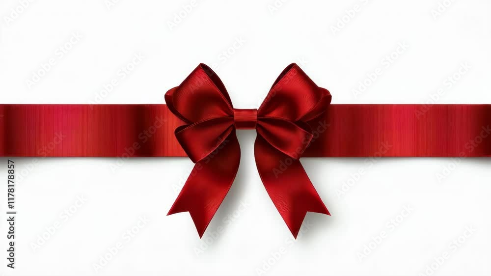 Red ribbon with a bow is drawn on a white background. 4K Video Red ribbon with a bow is drawn on a white background. 4K Video