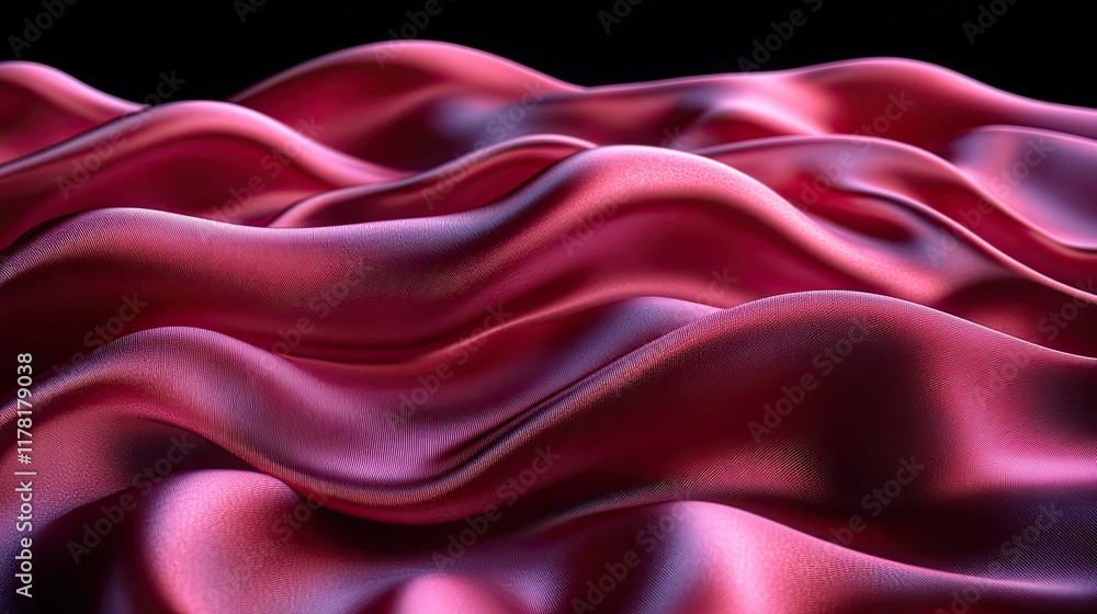 Obraz premium Flowing pink silk fabric waves on a dark background, ideal for luxury textures