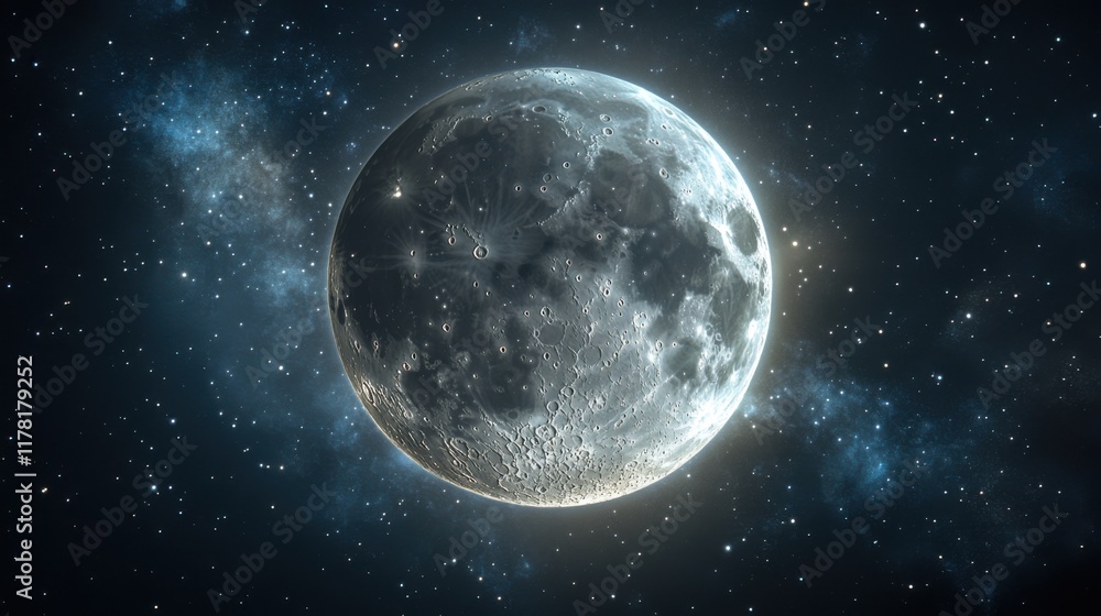 Obraz premium Majestic Moon in the Cosmic Sea: A Celestial Portrait of Lunar Serenity