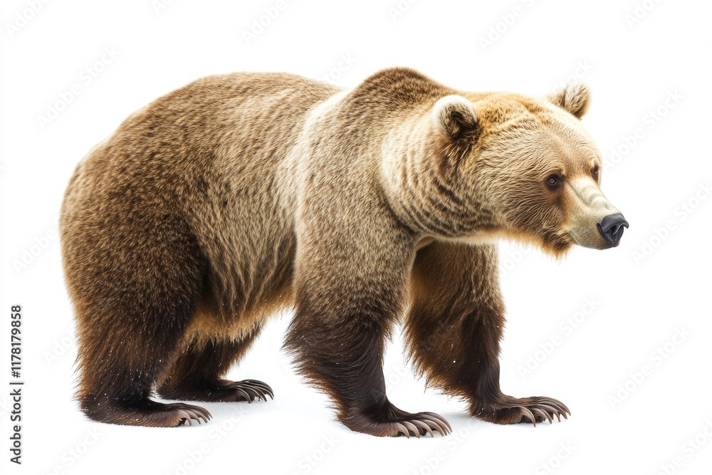 Fototapeta premium A large brown bear stands on a white surface, ready to be used in various contexts such as wildlife photography, nature scenes, or advertising