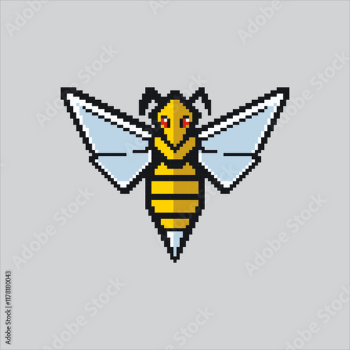 Pixel art illustration Hornet Bee. Pixelated Hornet Wasp. Hornet Wasp Bee Bug Insect Insect Icon pixelated for the pixel art game and icon for website and video game. old school retro.