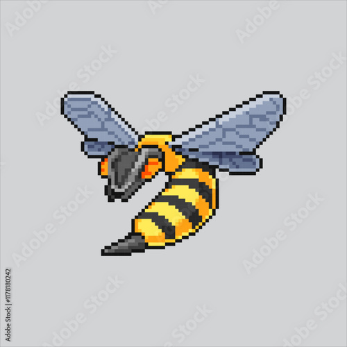 Pixel art illustration Hornet Bee. Pixelated Hornet Wasp. Hornet Wasp Bee Bug Insect Insect Icon pixelated for the pixel art game and icon for website and video game. old school retro.