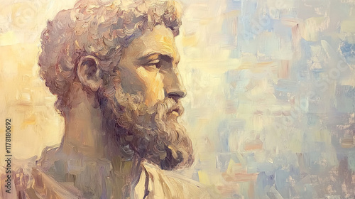 Classical sculpture side profile in impressionistic painting, warm golden light, and inspiring timeless elegance photo