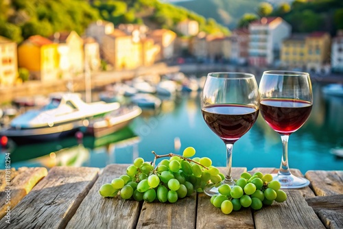 Tilt-Shift Photo: Romantic Italian Wineglasses & Grapes in Portvenere photo