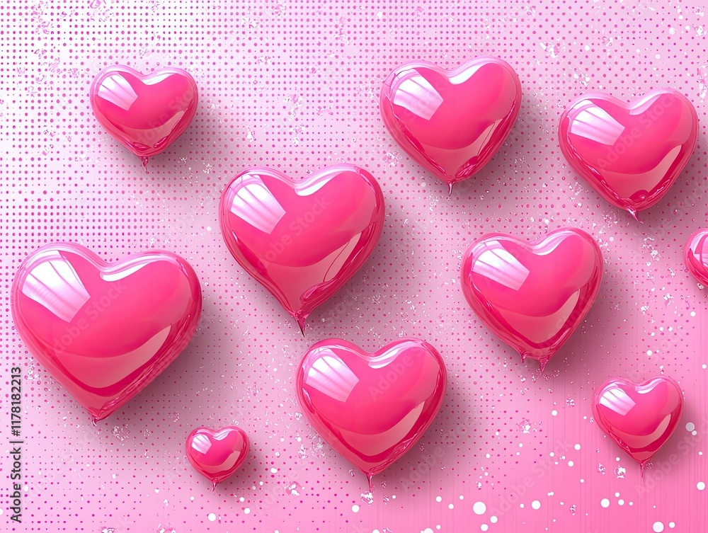 Pink heart balloons on dotted background for Valentine's Day card Pink heart balloons on dotted background for Valentine's Day card