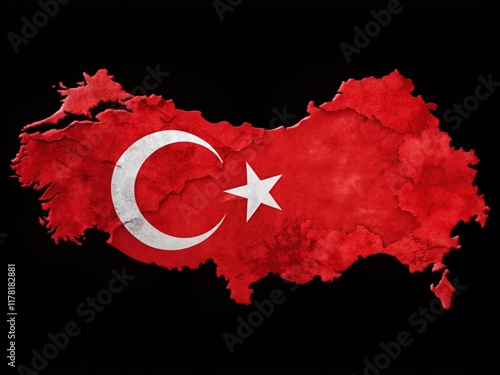 Turkey Map with Flag, Black Background Stock Photo - High-Resolution Image photo