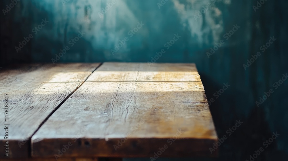 A reclaimed wooden table with rich textures, illuminated by soft, natural light in a simple setting. A reclaimed wooden table with rich textures, illuminated by soft, natural light in a simple setting.
