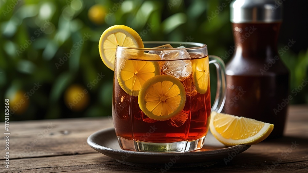 Traditional iced tea with lemon and mint