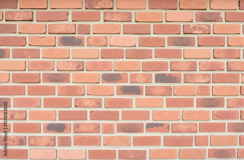 Fototapeta premium A weathered classic red brick wall with mortar lines, bricks texture, wall, building bricks