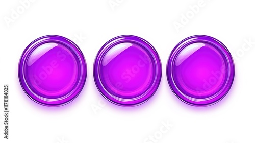 Set of  Neon 2D Round Game Buttons with Purple Fill and Different Stroke Styles Isolated on White Background. Mobile Game UI Elements, Plinko-Inspired PNG Clipart for Game Assets and UI Design.