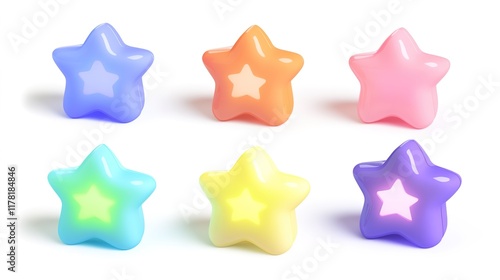 3D Star Icon for Game, Shiny Golden Symbol with Smooth Edges, PNG Clipart Isolated on White Background. Perfect for Gaming UI, Achievements, and Reward Elements.