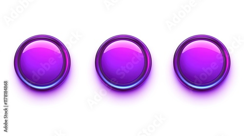 Set of  Neon 2D Round Game Buttons with Purple Fill and Different Stroke Styles Isolated on White Background. Mobile Game UI Elements, Plinko-Inspired PNG Clipart for Game Assets and UI Design.