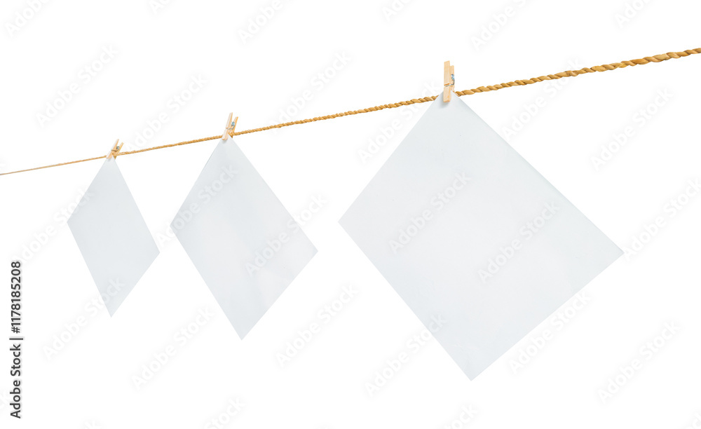 blank papers hanging on clothesline blank papers hanging on clothesline