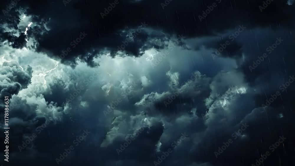 Dramatic lightning storm with dark clouds and heavy rainfall during the evening, black cloudy with lighting storm, rainy weather concept video in background Dramatic lightning storm with dark clouds and heavy rainfall during the evening, black cloudy with lighting storm, rainy weather concept video in background