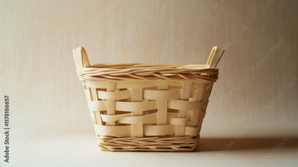Fototapeta premium A sturdy, square basket placed on a light beige background, emphasizing its functionality.