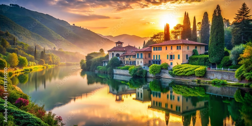 Fototapeta premium Venetian Villa, Brenta River, Italian Landscape, Spring, Sunrise