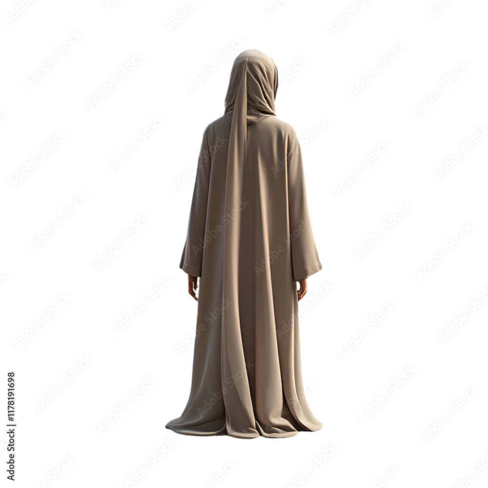 Woman in Beige Cloak at Islamic Art Exhibitions Isolated on Transparent Background Woman in Beige Cloak at Islamic Art Exhibitions Isolated on Transparent Background