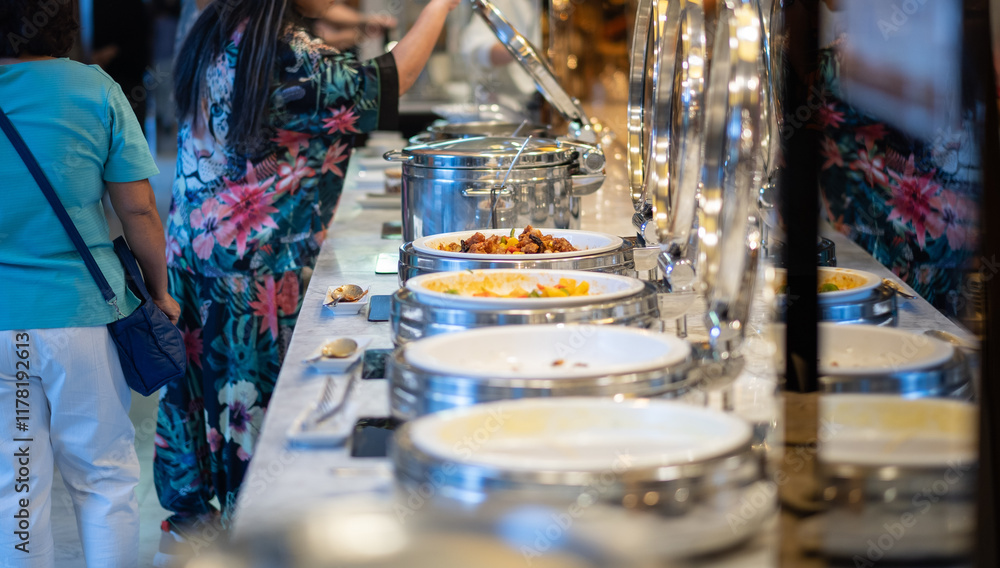 scooping the food, catering, dinner time scooping the food, catering, dinner time
