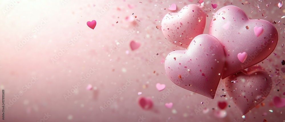 Pink hearts floating with glitter, ideal for Valentine's Day or romantic projects Pink hearts floating with glitter, ideal for Valentine's Day or romantic projects