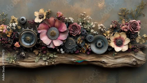 Wooden board with a flower arrangement on it. 4K Video