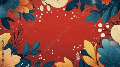 Red background with a blue and yellow flowery border. 4K Video