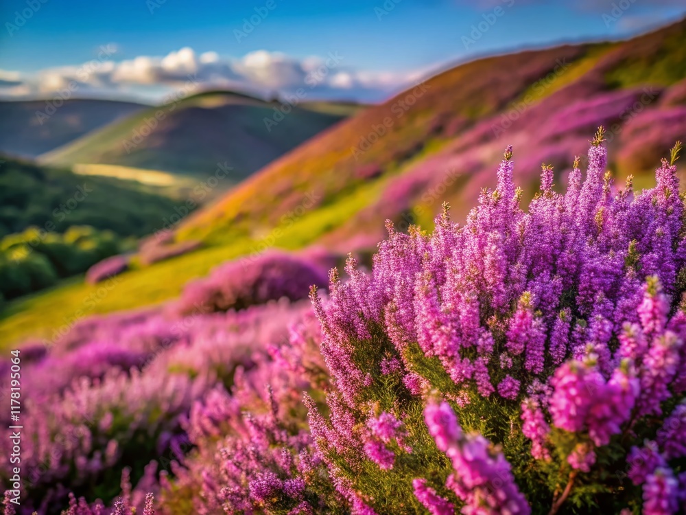 Fototapeta premium Vibrant Heather in Bloom: A Stunning Autumnal Landscape