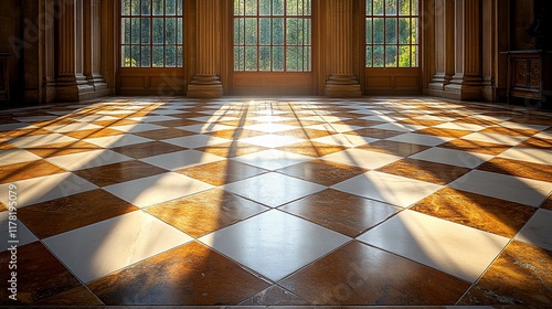 Wallpaper Mural Sunlit Checkerboard Floor In Elegant Room Torontodigital.ca