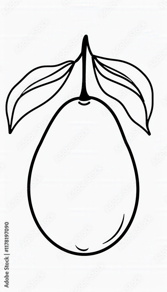 A simple line drawing of a mango. Ideal for coloring books, educational resources, or simple design elements related to fruit, food, or tropical themes. A simple line drawing of a mango. Ideal for coloring books, educational resources, or simple design elements related to fruit, food, or tropical themes.